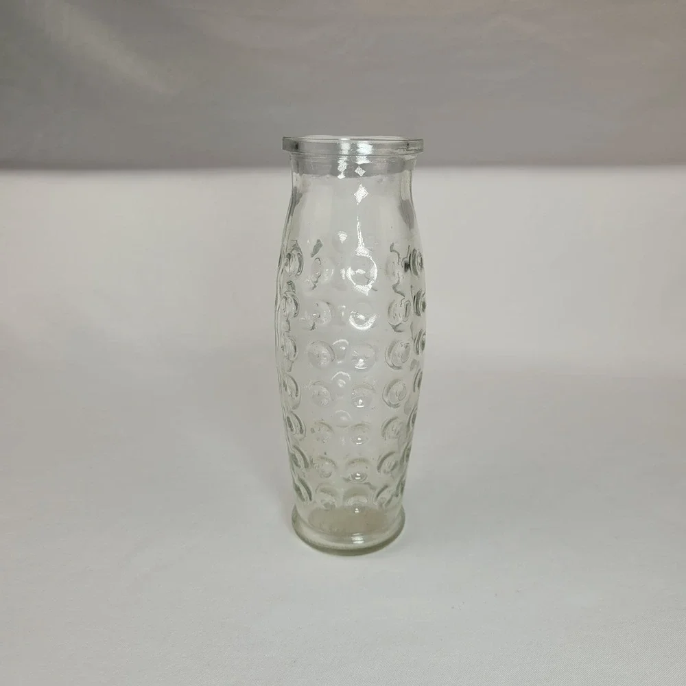 Vintage Clear Glass Hobnail Bud Vase Textured Thumbprint Flower Vase 6.75in